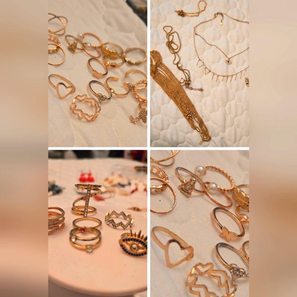 Gold-Tone Fashion Jewelry Lot – Rings & Necklaces – Trendy & Elegant